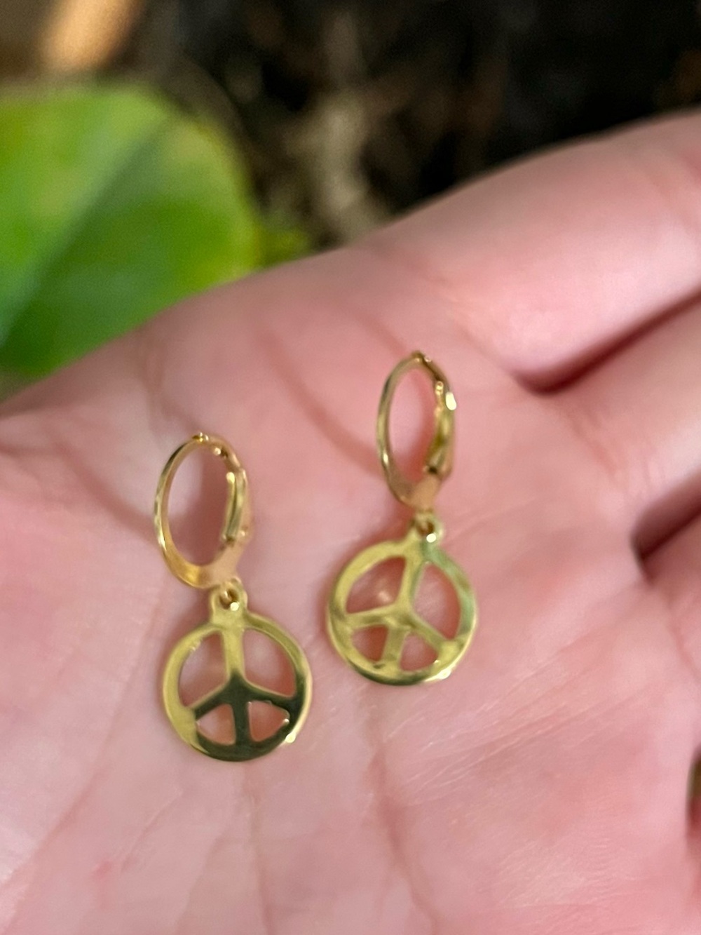 Gold Peace Sign Drop Huggie Hoop Earrings - Women Jewelry